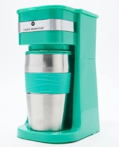 lot 2402 image: Cooks Essentials Single Serve Coffee Maker And Tumbler, Mint Green