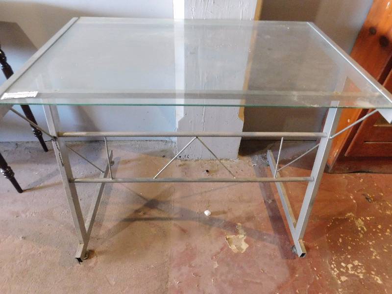 lot 244 image: Metal Framed Table with Glass Top
