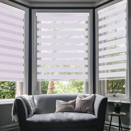 lot 6093 image: LUCKUP Horizontal Window Shade Blind Zebra Dual Roller Blinds Day and Night Blinds Curtains��Easy to Install 35.4 x 59 (2 Pack), White