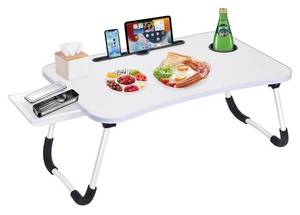 lot 1001 image: Laptop Bed Desk Table Tray Stand with Cup HolderDrawer for BedSofaCouchStudyReadingWriting On Low Sitting Floor Large Portable Foldable Lap Desk Bed Trays for Eating and laptops(White)