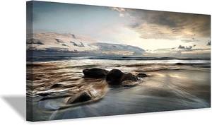 lot 1005 image: Canvas Wall Art Beach Picture Seascape with Rocky Waves Sunset Painting Printed on Canvas for Wall Decor