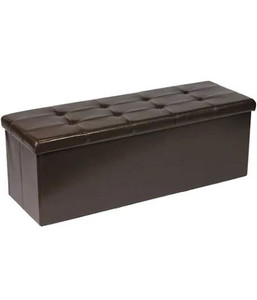 lot 1018 image: PINPLUS Folding Storage Ottoman Bench, Brown Faux Leather Long Storage Chest Footstool Seat, Storage Bench for Bedroom and Hallway,