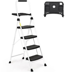 lot 1043 image: SocTone 4 Step Ladder, Folding Step Stool with Tool Platform, Sturdy& Portable Steel Ladder for Adults, 330LBS Capacity Ladder for Home Kitchen Pantry Office,