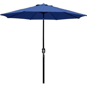 lot 1047 image: Blissun 9 Outdoor Patio Umbrella, Striped Market Umbrella with Push Button Tilt and Crank (Navy Blue)