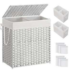 lot 1055 image: SONGMICS Laundry Hamper with Lid, 110L Clothes Hamper with 2 Removable Liner Bags