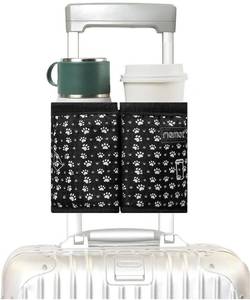 lot 1079 image: riemot Luggage Travel Cup Holder Free Hand Drink Caddy - Hold Two Coffee Mugs - Fits Roll on Most Suitcase Handles - Gifts for Flight Attendants &Frequent Travelers Accessories Cat Paw