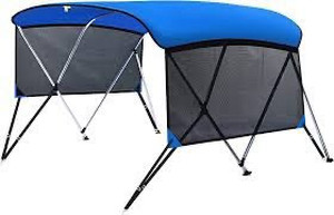 lot 1092 image: KAKIT 3 4 Bow Bimini Tops with Mesh Sidewalls Support Poles for Boats Durable Marine Grade Canvas Top Includdes 2 Straps Storage Boot