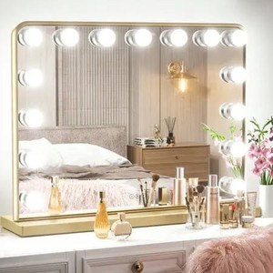 lot 1107 image: Keonjinn Large Vanity Mirror with Lights, 15 Replaceable Bulbs Hollywood Makeup Mirror with 2 Replacement Bulbs, 3-Color Lights, Aluminum Metal Frame, USB Charging Port, 23 x 18 White Lighted Mirror