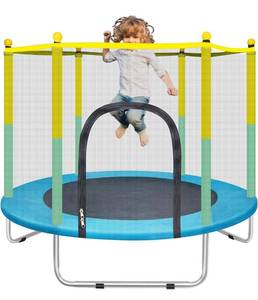 lot 1125 image: Small Trampoline for Kids with Net, 4.6FT Indoor Outdoor Toddler Trampoline with Safety Enclosure, Baby Round Jumping Mat, Recreational Trampolines Birthday Gifts for Children Boy Girl