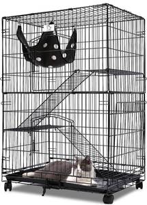 lot 1126 image: Homey PET INC Folding Wire Cat Ferret Habitat Crate with Casters,CollapsibleFoldableLockable Tray and Hammock, 30, Black