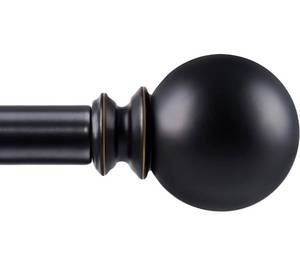 lot 1128 image: KAMANINA 1 Inch Curtain Rod Telescoping Single Drapery Rod 36 to 72 Inches (3-6 Feet), Black Curtain Rods for Windows 24 to 68 Inches, Round Finials