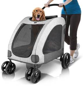 lot 1130 image: Petbobi Dog Stroller for Large Pet Jogger Stroller for 2 Dogs Breathable Animal Stroller with 4 Wheel and Storage Space Pet Can Easily Walk inOut Travel up to 120 lbs Grey