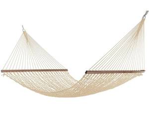 lot 1137 image: Project One Large 12FT Rope Hammock, Quick Dry Rope Hammock with Double Size Solid Wood Spreader Bar Outdoor Patio Yard Poolside Hammock, 2 Person 450 Pound Capacity (Cream)