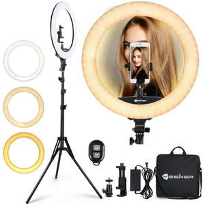 lot 1142 image: Yesker Ring Light 18 Inch LED Ringlight Kit with 73 inch Tripod Stand with Phone Holder Adjustable 3200-6000k Color Temperature Circle MUA Lighting for Camera for Vlog Makeup YouTube