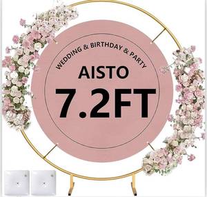 lot 1153 image: Round Backdrop Stand 7.2FT Arch Balloon Golden Metal Circle Garland Frame with Base for Wedding Arches Birthday Party Baby Shower Graduation Decoration