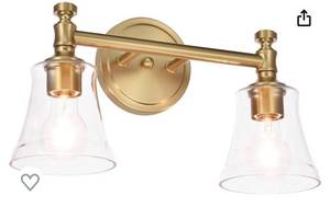lot 1166 image: Hanaloa Bathroom Vanity Light Fixtures, Traditional Aged Brass 2 Lights Wall Sconce Lighting with Clear Glass Shade, Porch Wall Mount Light Fixture for Bathroom, Mirror Cabinets Hallway Stairs