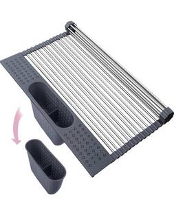lot 1191 image: Portable Roll Up Dish Drying Rack Over The Sink Stainless Steel Dish with Utensil Holder Foldable Sink Rack for Kitchen Sink Counter