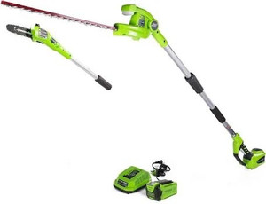 lot 1177 image: Greenworks 40V 8 Cordless 8 Polesaw  20 Pole Hedge Trimmer Combo (Great For Pruning and Trimming Branches  Shrubs), 2.0Ah Battery and Charger Included retail$230