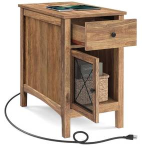 lot 1183 image: VASAGLE Side Table with Storage, End Table with USB Ports and Outlets, Nightstand with Charging Station, Drawer, Storage Cabinet, Magazine Rack, for Living Room, Bedroom, Rustic Walnut