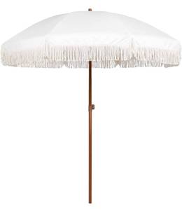 lot 1203 image: AMMSUN 7ft Patio Umbrella with Fringe Outdoor Tassel Umbrella UPF50 Premium Steel Pole and Ribs Push Button Tilt,White Cream