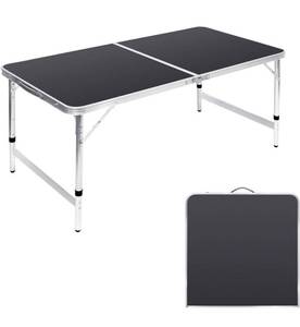 lot 1207 image: Moosinily Folding Camping Table, 4 Ft Aluminum Folding Table, Picnic Table with Handle, Adjustable Portable Camp Table for Picnic, BBQ, Party, BeachBlack
