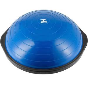 lot 1210 image: ZELUS 25in. Balance Ball  1500lb Inflatable Half Exercise Ball Wobble Board Balance Trainer w Nonslip Base  Half Yoga Ball Strength Training Equipment w 2 Bands, Pump, Extra Ball Included