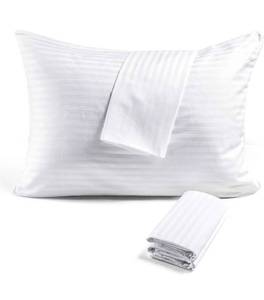lot 1211 image: King Size Zippered Pillow Cover 4 Pack - 100% Cotton Soft White Stripes Pillow Protector- Quiet and Comfortable Bed Pillowcase