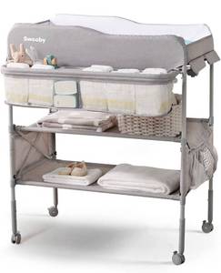 lot 1213 image: Sweeby Portable Baby Changing Table, Foldable Changing Table Dresser Changing Station for Infant, Waterproof Diaper Changing Table Pad Topper, Mobile Nursery Organizer for Newborn Essentials (Grey)