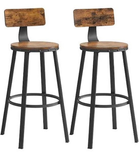 lot 1227 image: VASAGLE Bar Stools Set of 2, 28.7 Inches Barstools with Back, Counter Stools Bar Chairs with Backrest, Steel Frame, Easy Assembly, Industrial, Rustic Brown and Black