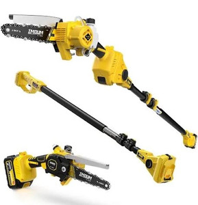 lot 1252 image: 2-IN-1 Cordless Pole Saw & Mini Chainsaw, IMOUMLIVE Brushless Chainsaw, 6.9 LB Lightweight, 21V 3.0Ah Li-ion Battery, 6 Cutting with Oiling System, 15-Foot MAX Reach Pole Saw for Tree Trimming