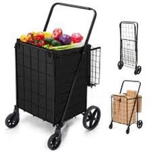 lot 1253 image: HABUTWAY Folding Shopping Cart with Wheels 360 Degree Rolling Swivel Grocery Cart with Removable Oxford Cloth Liner Compact Utility Cart for Groceries Luggage Laundry,220lb Capacity Black