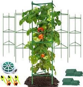 lot 1261 image: Megidok (5 Pcs) Heavy Duty Tomato Cages for Garden Plant Stakes Support with 164ft Plant Ties&40Pcs Plant Clips&5 Watering Drip Devices, Garden Cage for Climbing Plants Vegetable Trellis