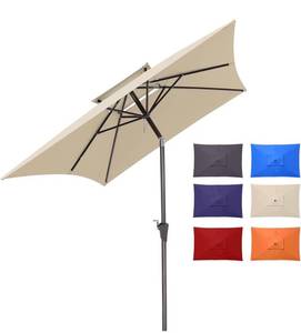 lot 1218 image: 6.6x10ft Rectangle Patio Umbrellas 2 Tiers Outdoor Table Umbrella with Push Button Tilt and Crank for Pool, Backyard, Deck, Picnic, Yard
