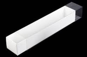lot 1243 image: 12 x 2 14 x 2 WhiteWhite Macaron Box Base with Clear Sleeve Set