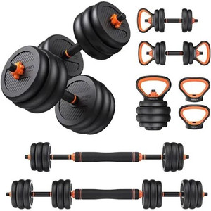 lot 1278 image: FEIERDUN Adjustable Dumbbells, 20lbs Free Weight Set with Connector, 4 in1 Dumbbells Set Used as Barbell, Kettlebells, Push up Stand, Fitness Exercises for Home Gym Suitable MenWomen