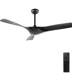 lot 1301 image: ACOZ 52 DC Ceiling Fan No Lights with Remote Control, Matte Black Ceiling Fans with 3 ABS Plastic Blades, Indoor Ceiling Fan without Lights for Kitchen Bedroom Living Room