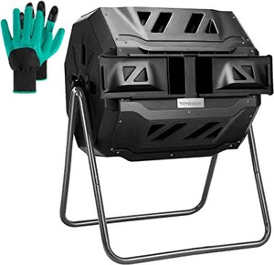 lot 1316 image: VIVOSUN Outdoor Tumbling Composter Dual Rotating Batch Compost Bin, 43 Gallon Black