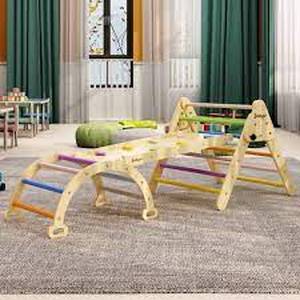 lot 1133 image: BanaSuper Colorful 3 in 1 Climbing Triangle Ladder with Ramp & Arch Foldable Wooden Triangle Climber Set Montessori Climbing Toys for Kids Ourdoor Indoor Playground Play Gym Gift for Boys Girls