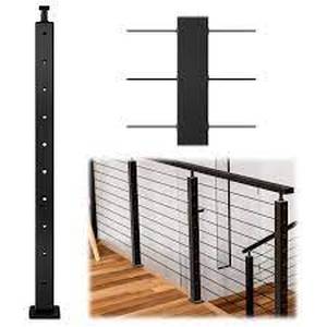 lot 1145 image: Muzata Top Level drilled Cable Railing Post 36x2x2(Post Body 33) Adjustable Line Post Top Mount Stainless Steel Black Finish Wood Concrete Level Deck, PS01 BH4S
