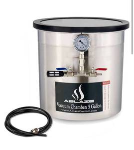 lot 21558 image: ABLAZE 5 Gallon Upgraded Tempered Glass Lid Stainless Steel Vacuum Chamber Perfect for Stabilizing Wood, Degassing Silicones, Epoxies (5 Gallon) (Retail $105.00)