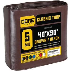 lot 21559 image: CORE TARPS 40 ft. x 50 ft. Brown and Black Polyethylene Classic 5 Mil Tarp Waterproof UV Resistant Rip and Tear Proof (Retail $164.95)
