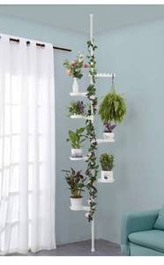 lot 21564 image: MATTAWA 7-Tier Plant Stand Indoor,Spring Tension Pole Metal Flower Pot Holder Shelf Rack Potted Stand Indoor Display Rack Planter Display Shelving Unit (7-Tier)
