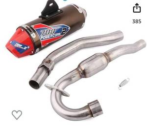 lot 21572 image: JFG RACING Full Slip On Exhaust Muffler - Complete Exhaust System For For CRF230F 2003 2004 2005 2006 2007 2008 2009 2010 2011 2012 2013, Titanium (Retail $96.99)