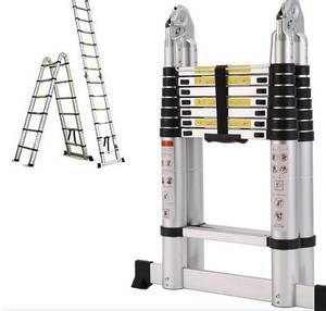 lot 21575 image: 16.5FT Aluminum Telescoping Extension Ladder 330lbs Max Capacity A-Frame Lightweight Portable Multi-Purpose Folding with Support Bar Anti-Slip EN131 Certificated (Retail $120.00)
