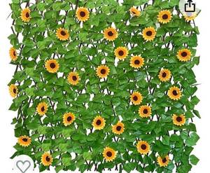 lot 21582 image: Sumery Expandable Fence Privacy Screen for Balcony Patio Outdoor,Decorative Faux Ivy Fencing Panel,Artificial Hedges (Single Sided Leaves) (1, Sunflowers) (Retail $36.99)