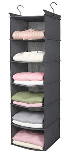 lot 21604 image: MAX Houser 6 Tier Shelf Hanging Closet Organizer, Closet Hanging Shelf with 2 Sturdy Hooks for Storage, Foldable (Grey)