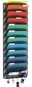 lot 21605 image: samstar 12 Pocket Hanging Wall File Organizer, Wall Mount Paper Folder Holder Letter Rack, Magazine Rack,Mesh Metal, Black (Retail $55.97) Damaged Needs reshaping see all pictures