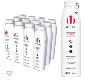 lot 21609 image: UPTIME  Original Citrus - Zero Sugar (12 Pack), Premium Energy Drink, 12oz Bottles, Natural Caffeine, Sparkling, Natural Flavors, 5 Calories (Retail $31.99)