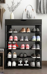 lot 21610 image: SogesGame 5-Tier Shoe Rack 29.5inch Wooden Shoe Storage Shelf Shoe Organizer,Blck,L24-BK-S8-US (Retail $69.99)