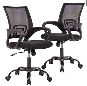 lot 21615 image: Home Office Chair Ergonomic Desk Chair Set of 2, Mesh Computer Chair with Lumbar Support& Armrest, Adjustable Home Mid Back Task Chair Modern Executive Rolling Swivel for Adult, Black (Retail $69.61)